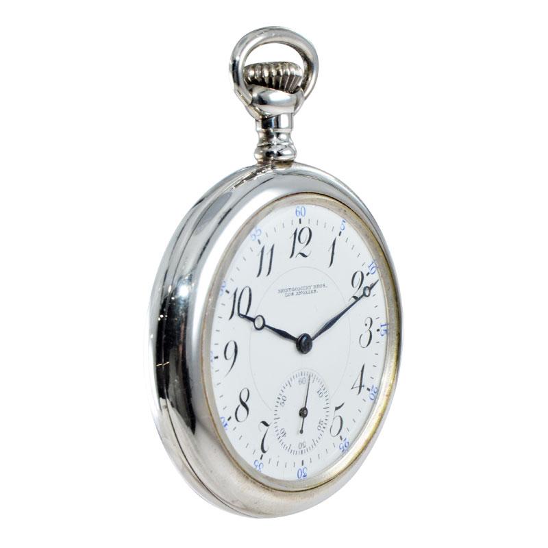Montgomery Bros, Los Angeles Sterling Pocket Watch circa 1910 New Condition In Excellent Condition In Long Beach, CA