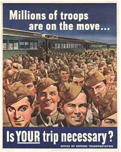 Original 'Is YOUR trip necessary?' vintage WWII poster  World War II
