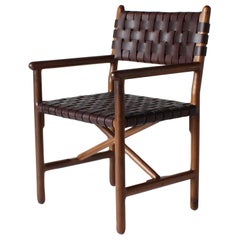 Montgomery Solid Wood, and Woven Leather Arm, Dinning or Accent Chair