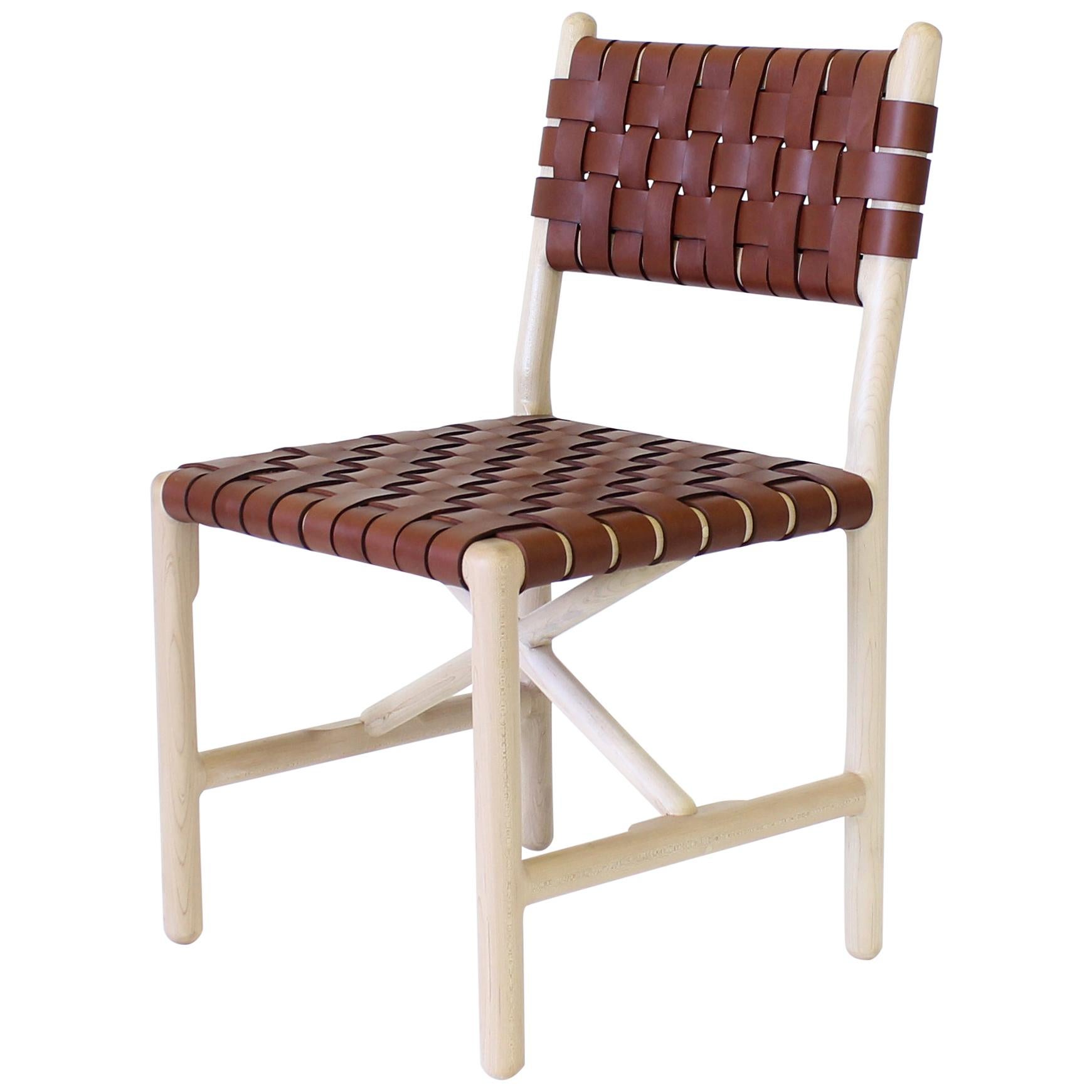 Montgomery Solid Wood, and Woven Leather Modern Dining Chair 