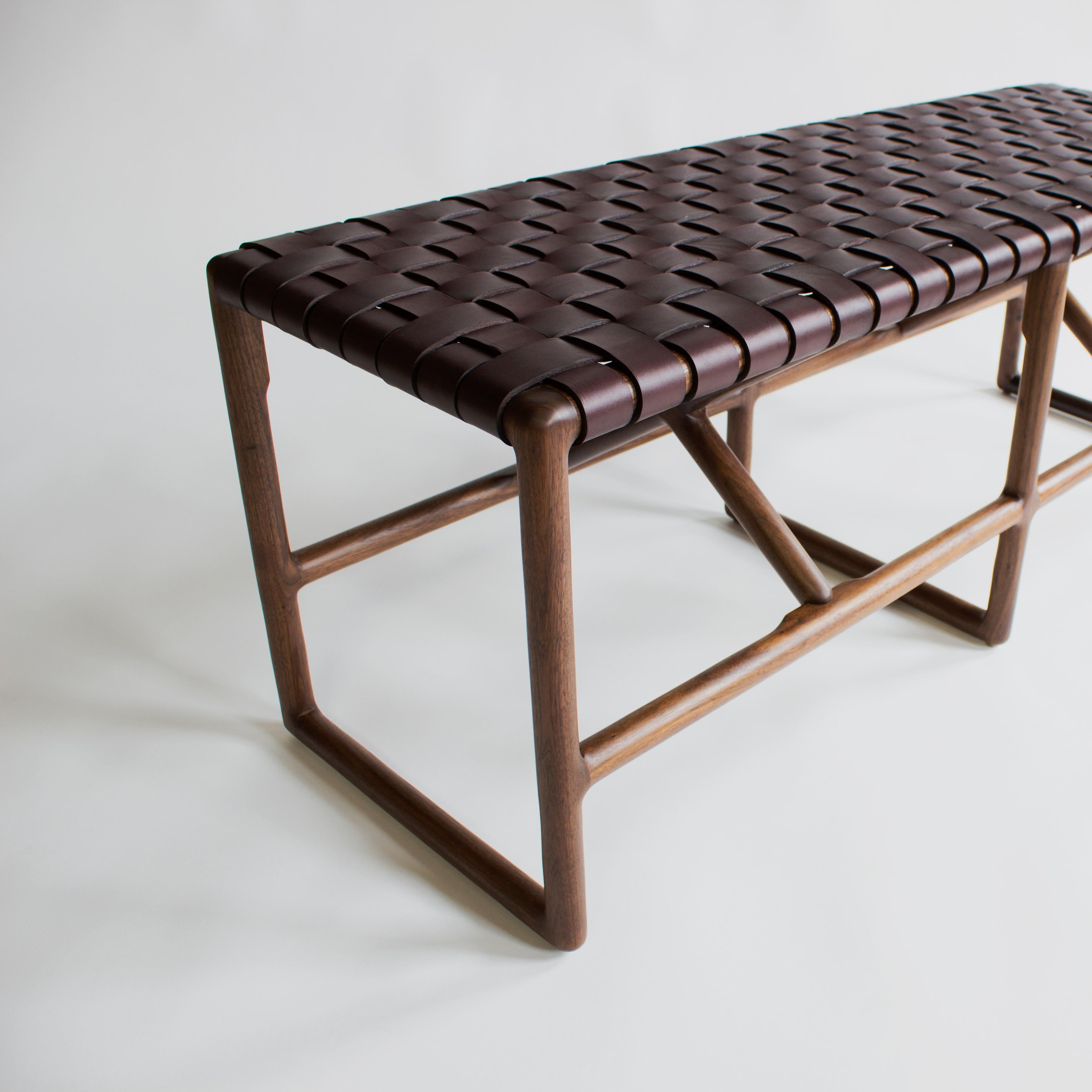 Modern Montgomery Woven Leather Bench 60in For Sale
