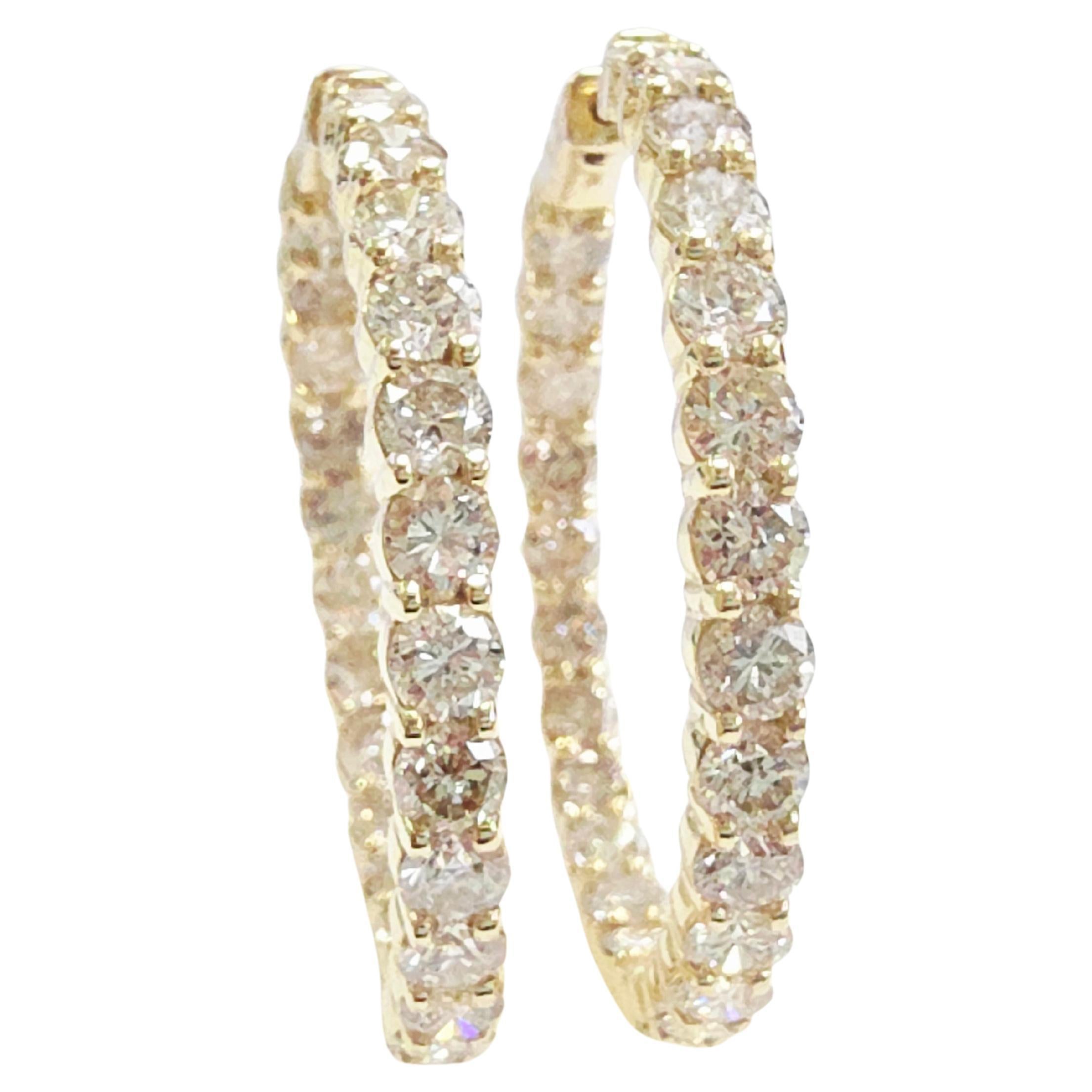 MONTH LONG SALE, 10.02 Carat Diamond Hoops Earrings 14 Karat Yellow Gold