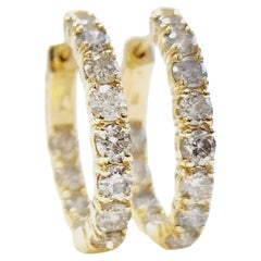 SOLDES D'UN MOIS : Boucles d'oreilles créoles ovales en diamant naturel de 3,03 carats, en or jaune 14 carats