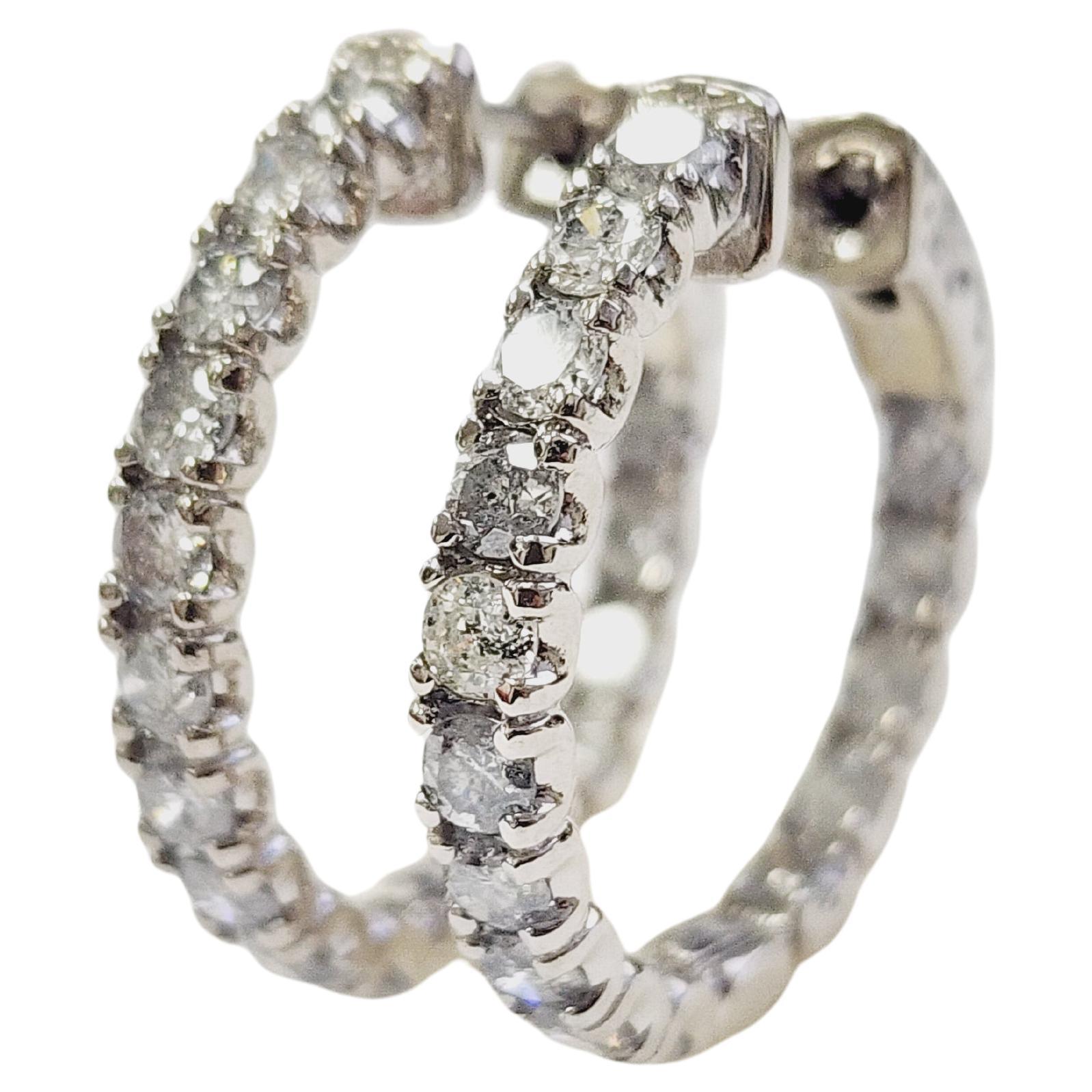 PRICED WHOLESALE, 3.03 Cts Natural Diamond Hoops Earrings 14 Karat White Gold