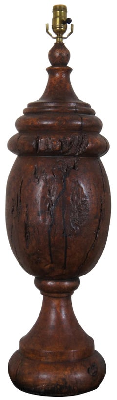 Monticello Studio Primitive Faux Wood Trophy Urn Table Lamps Rustic Lodge