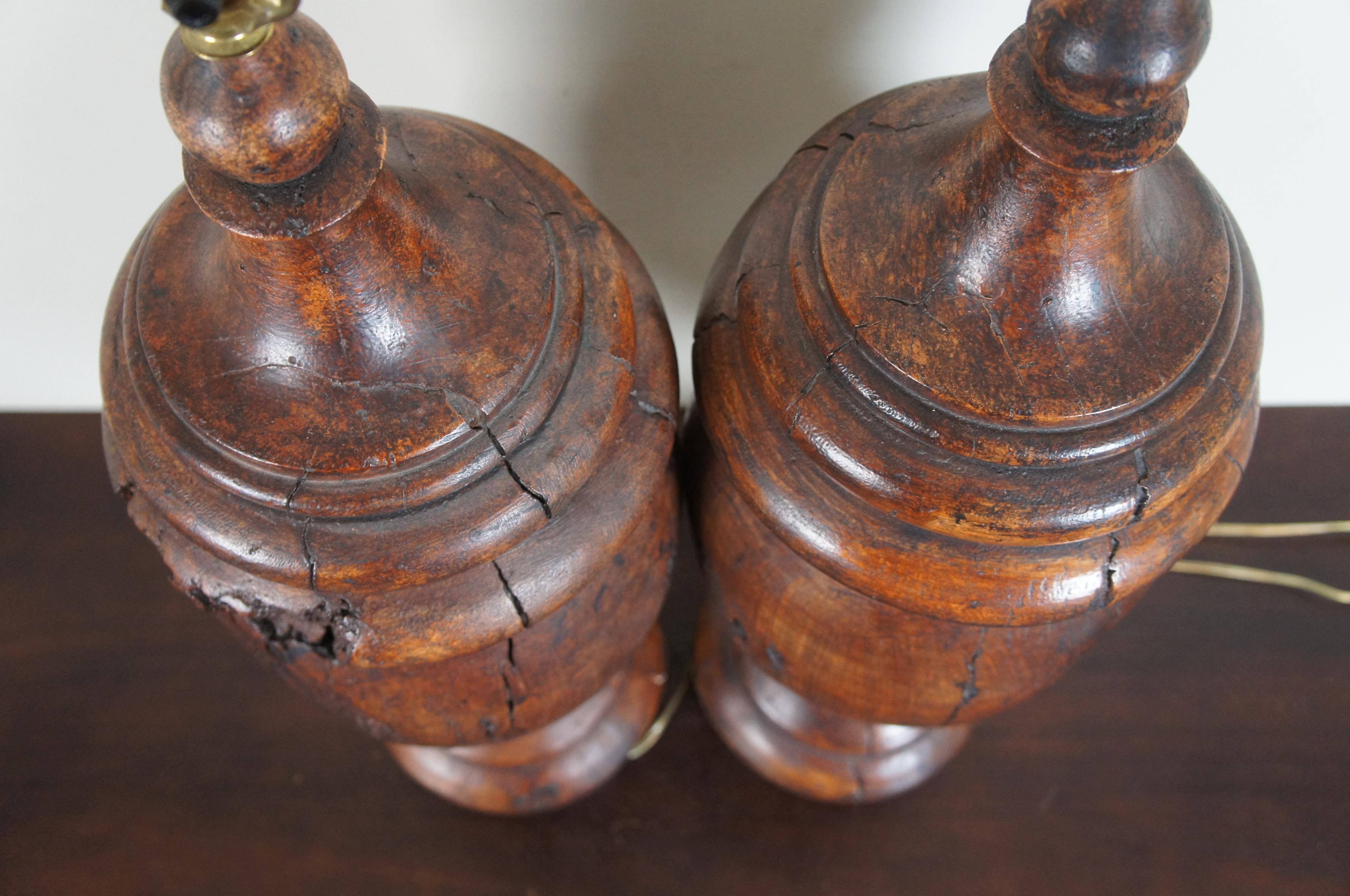 Monticello Studio Primitive Faux Wood Trophy Urn Table Lamps Rustic Lodge 2