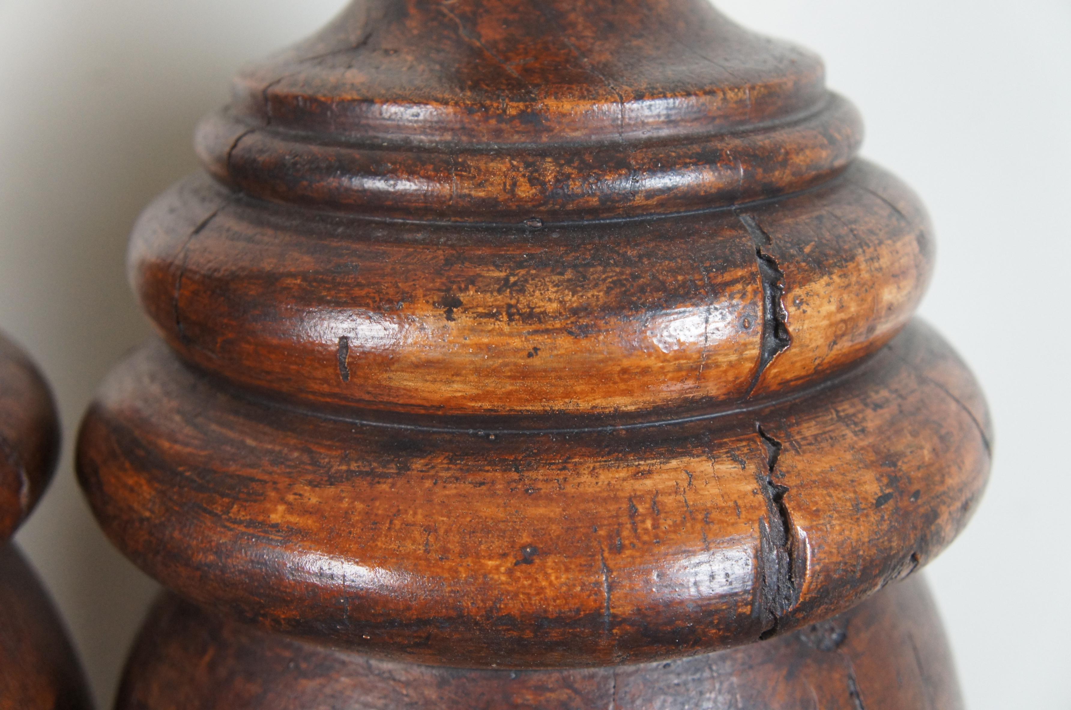 Monticello Studio Primitive Faux Wood Trophy Urn Table Lamps Rustic Lodge 3