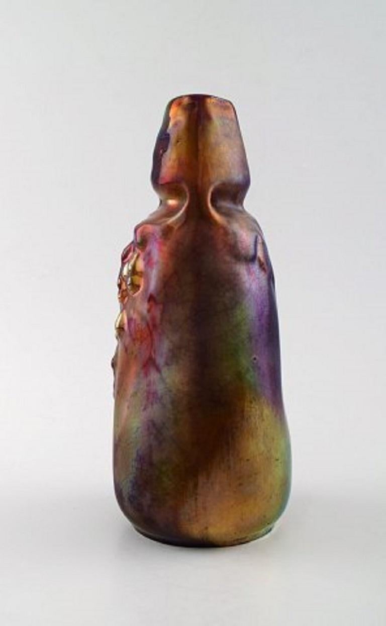 French Montieres Art Nouveau Iridescent Ceramic Vase, Early 1900s For Sale