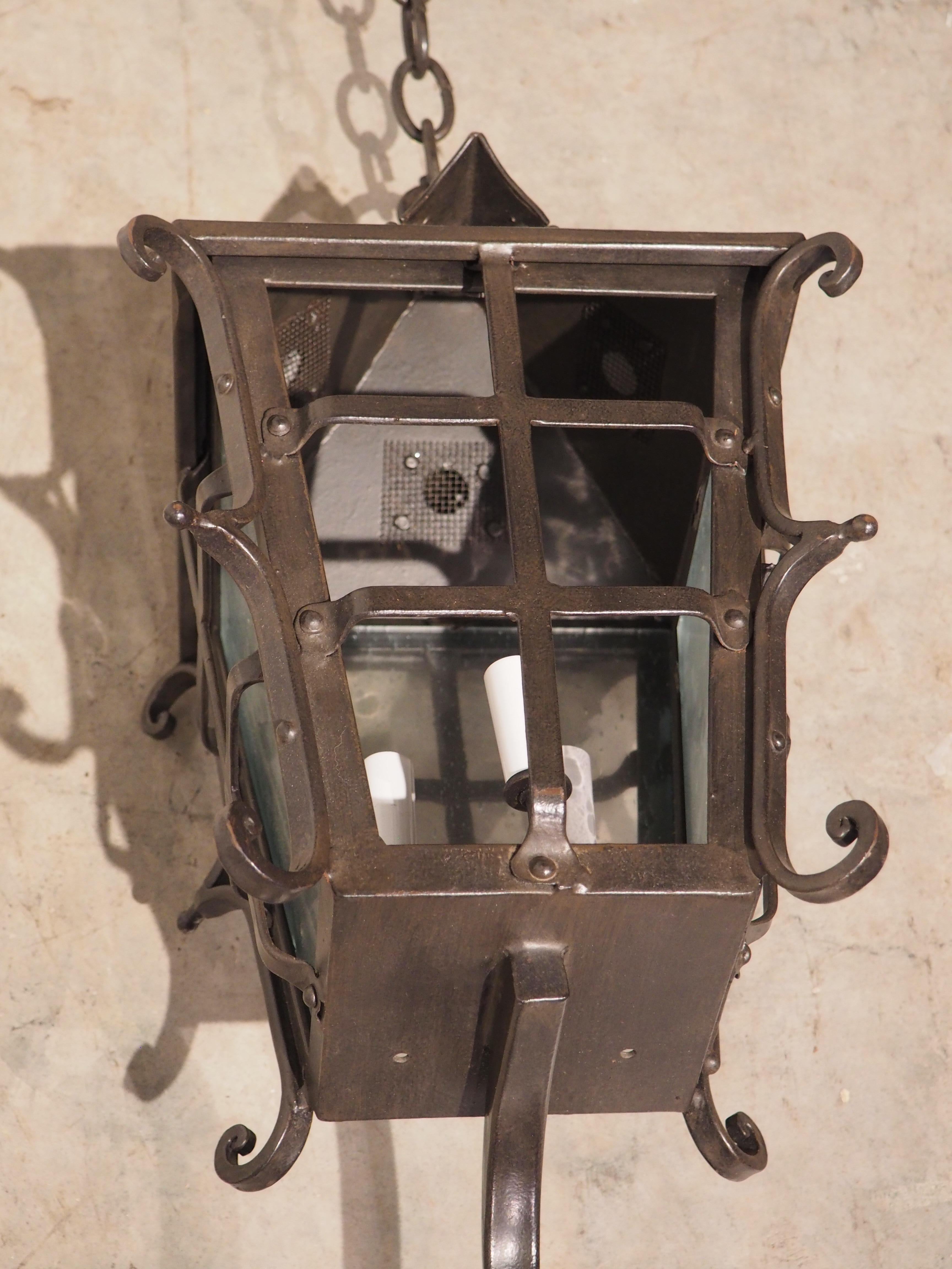 Montilla Wrought Iron Lantern with Chained Wall Mount For Sale 4