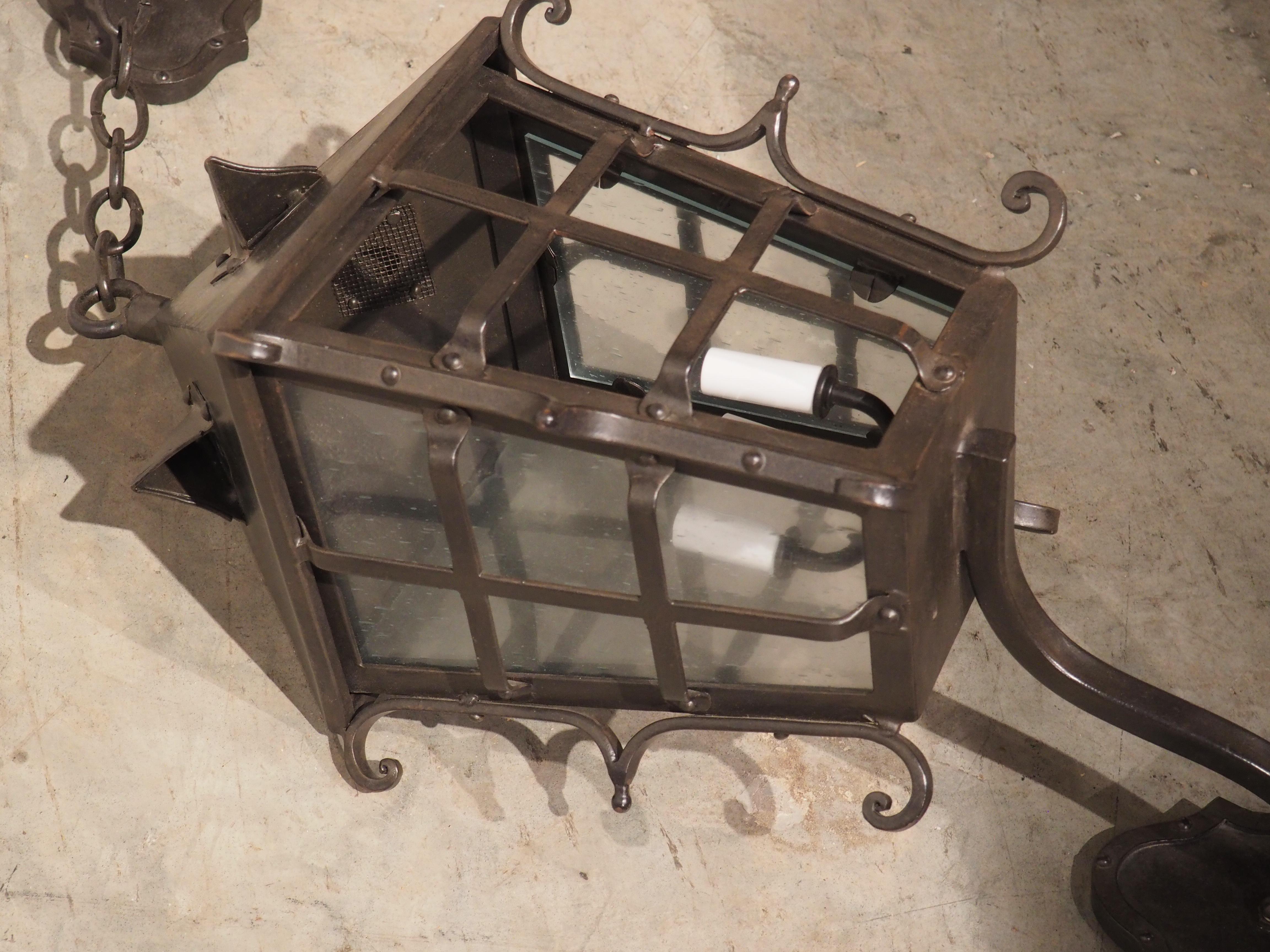 Montilla Wrought Iron Lantern with Chained Wall Mount For Sale 5