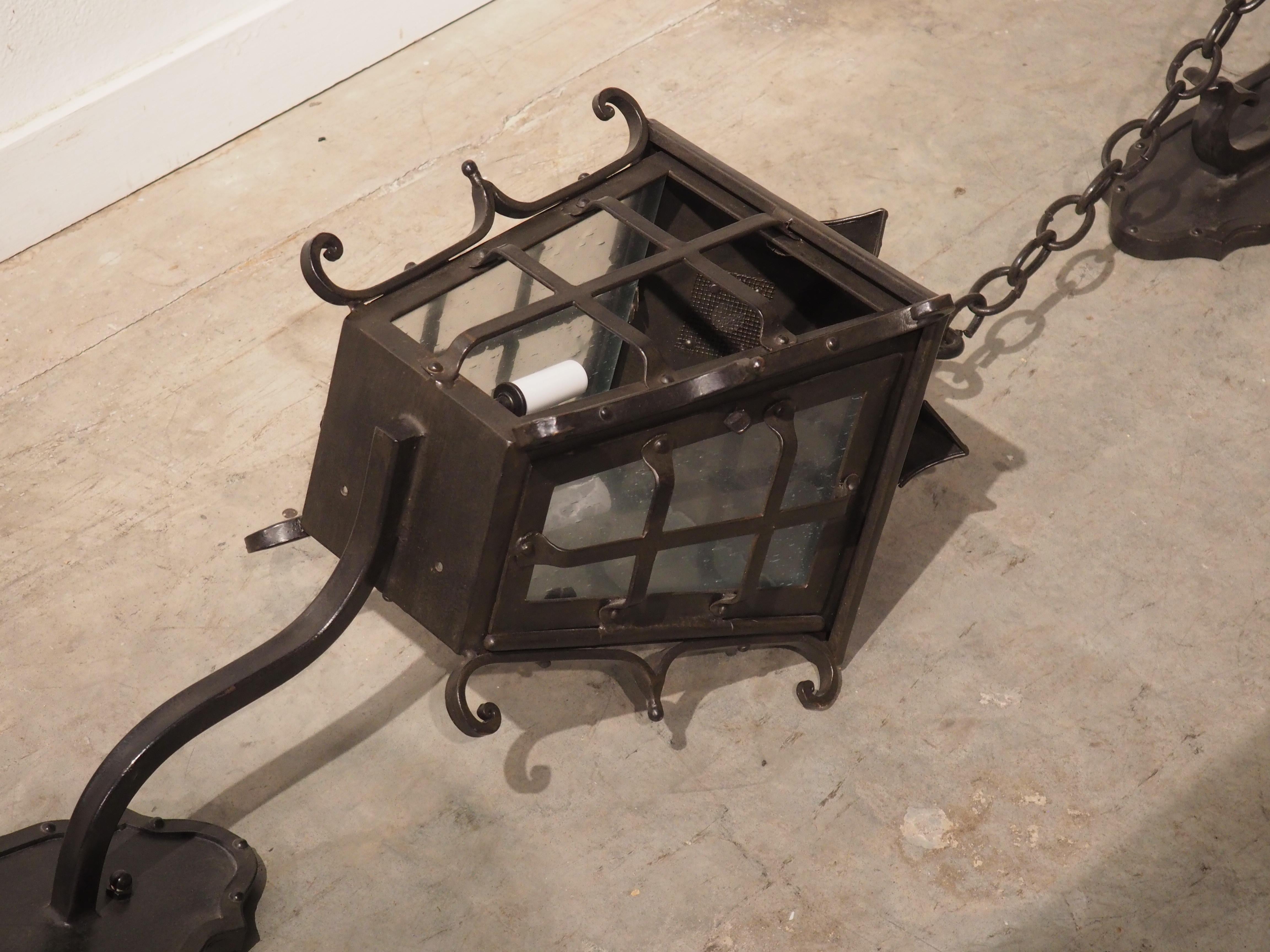 Montilla Wrought Iron Lantern with Chained Wall Mount For Sale 1