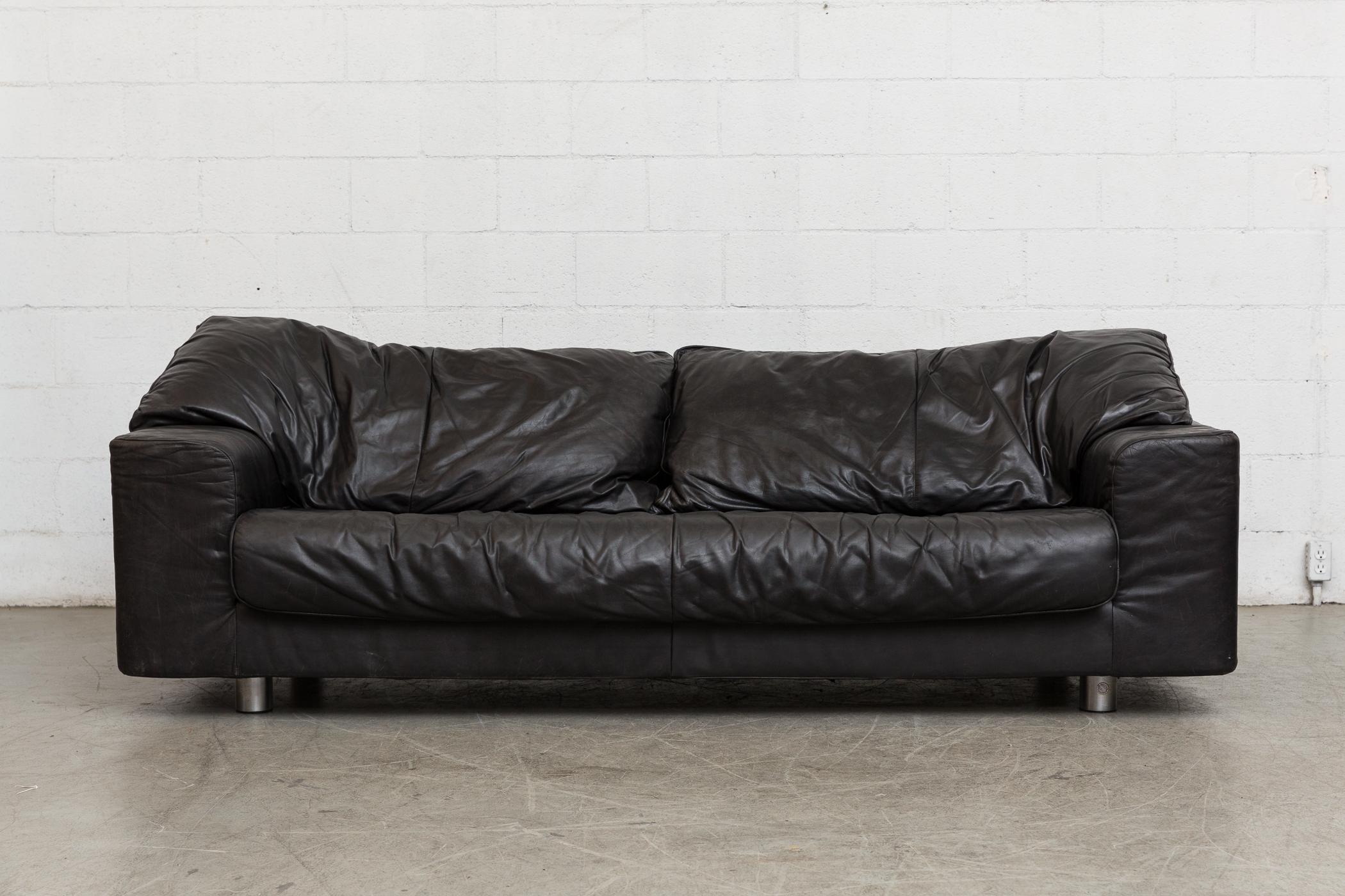 Mid-Century Modern Montis Black Leather Sofa