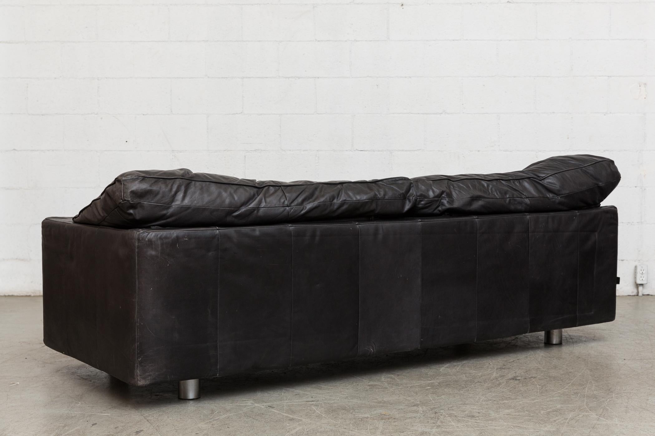 Montis Black Leather Sofa In Good Condition In Los Angeles, CA