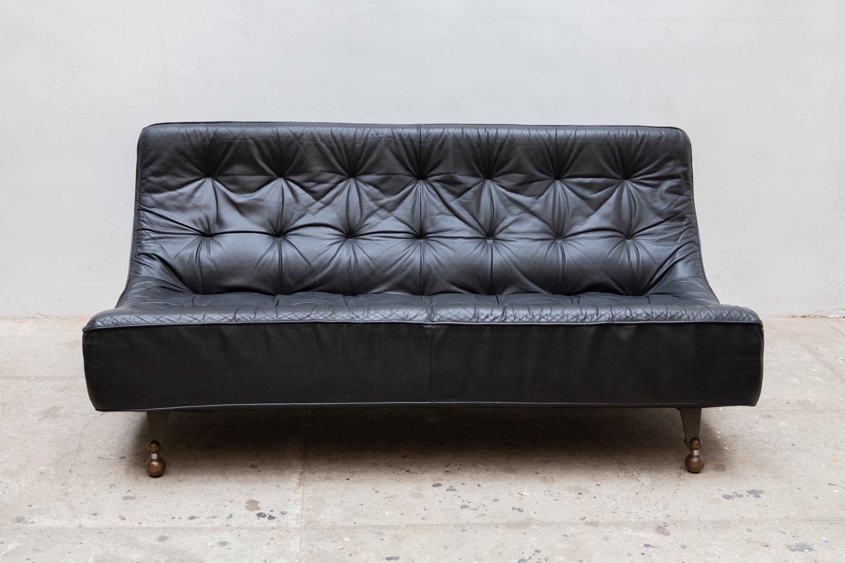 Mid-Century Modern Montis Black Leather Tufted Sofa by Gerard van den Berg 1980s, Netherlands 