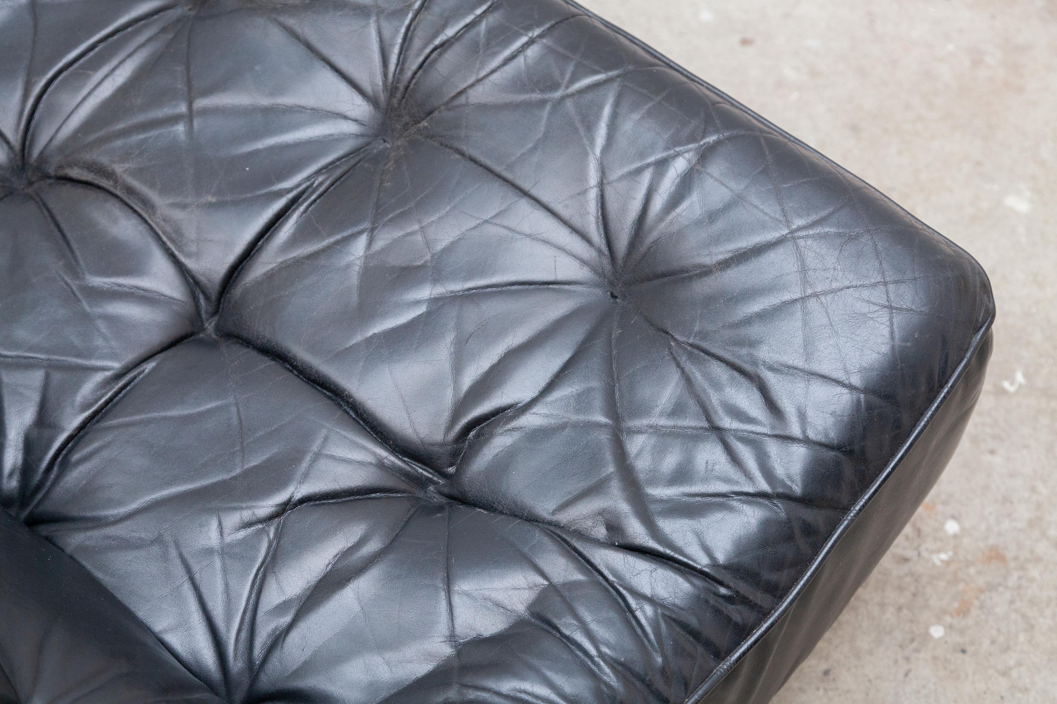 Dutch Montis Black Leather Tufted Sofa by Gerard van den Berg 1980s, Netherlands 