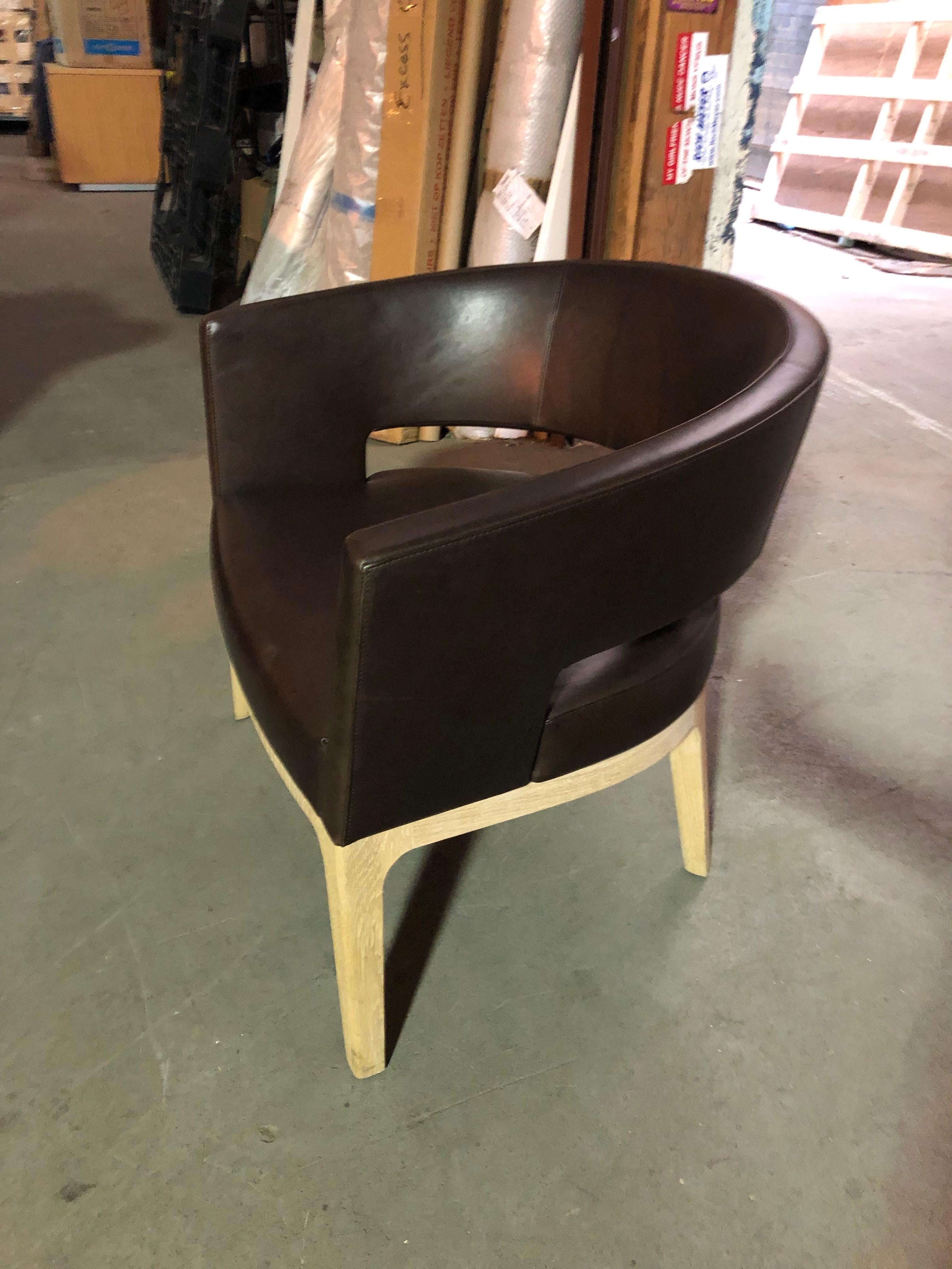 Montis Brown Leather Oak Base Turner Armchair 6