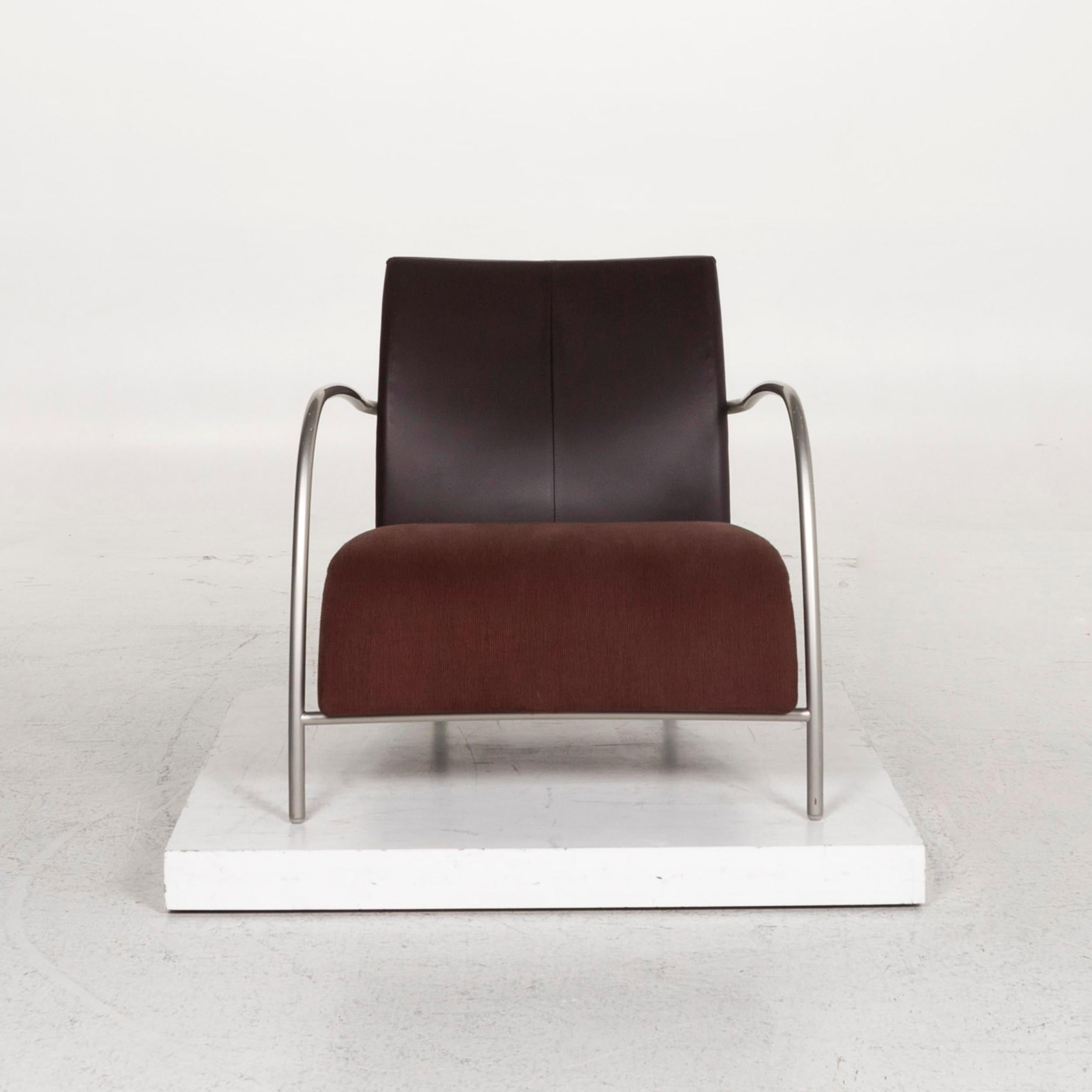 Contemporary Montis Fabric Leather Armchair Brown Dark Brown For Sale