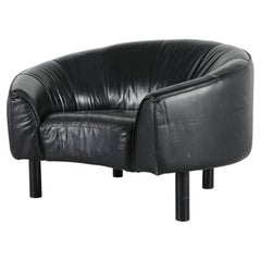 Montis Style Black Leather Tub Lounge Chair, 1990s