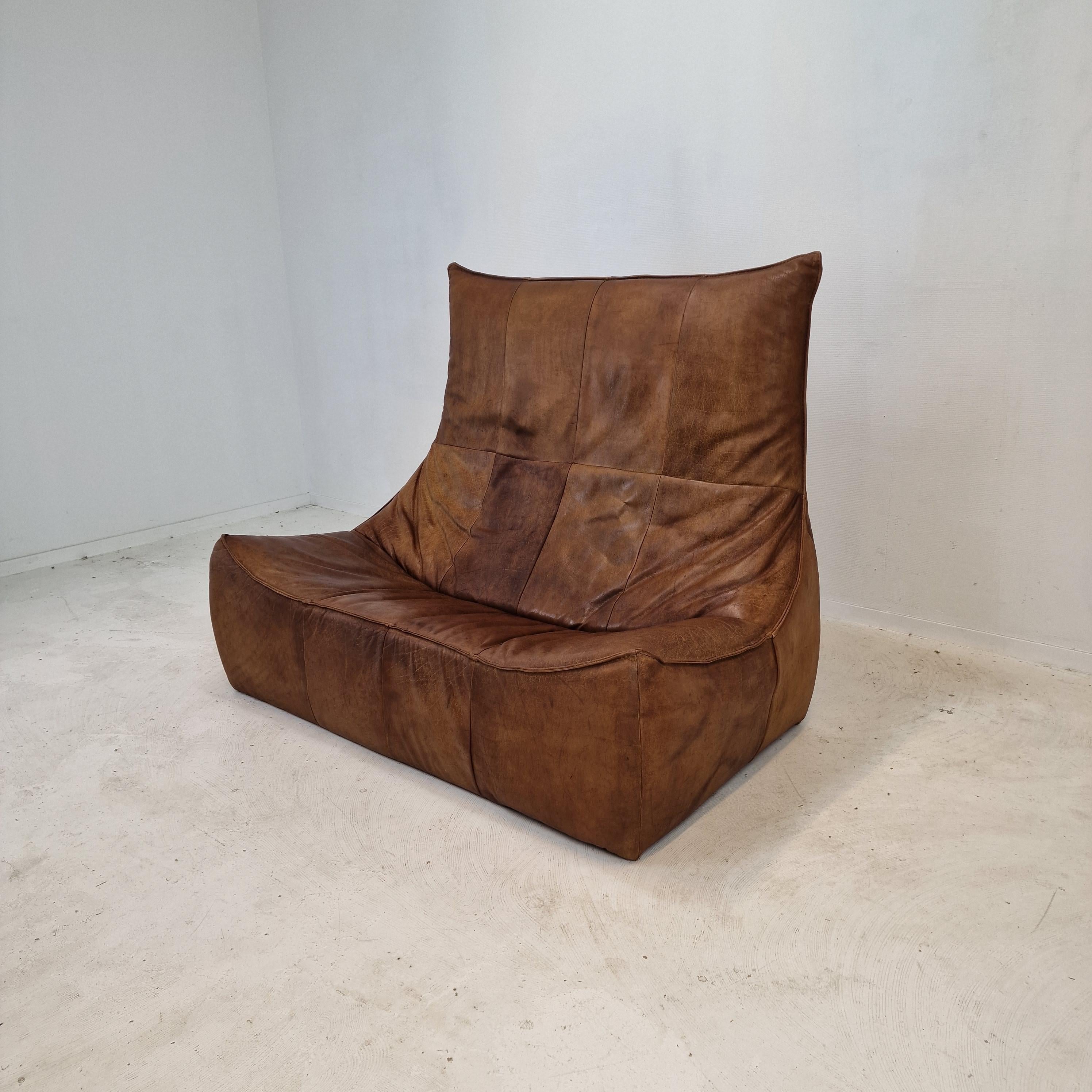 Modern Montis “The Rock” Sofa In Brown Leather By Gerard Van Den Berg, 1970s For Sale
