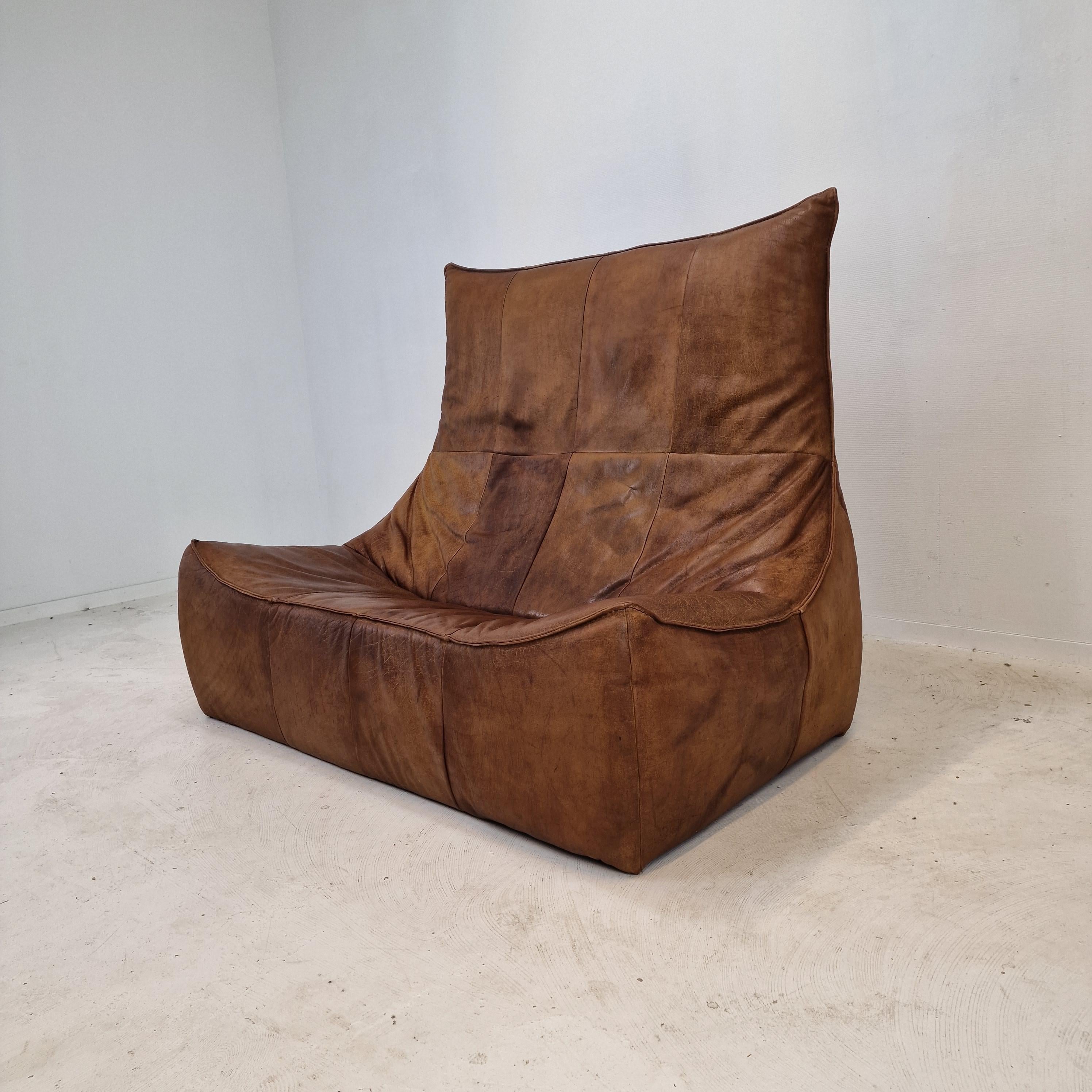 Dutch Montis “The Rock” Sofa In Brown Leather By Gerard Van Den Berg, 1970s For Sale