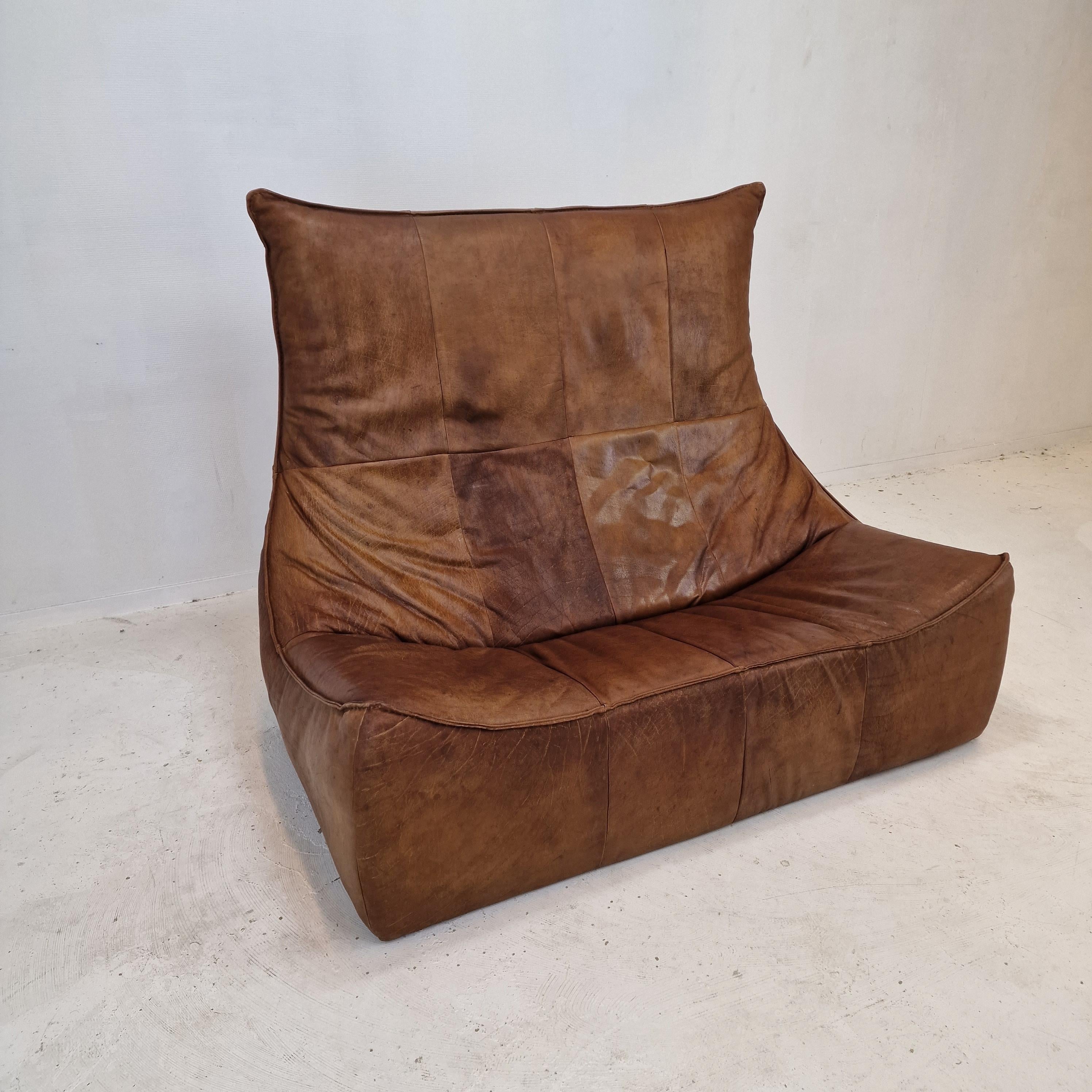 Montis “The Rock” Sofa In Brown Leather By Gerard Van Den Berg, 1970s In Good Condition For Sale In Oud Beijerland, NL
