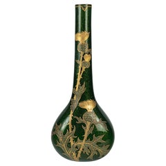 Vaso Montjoye, disegno del cardo, vetro iridescente, 1900, Art Nouveau.