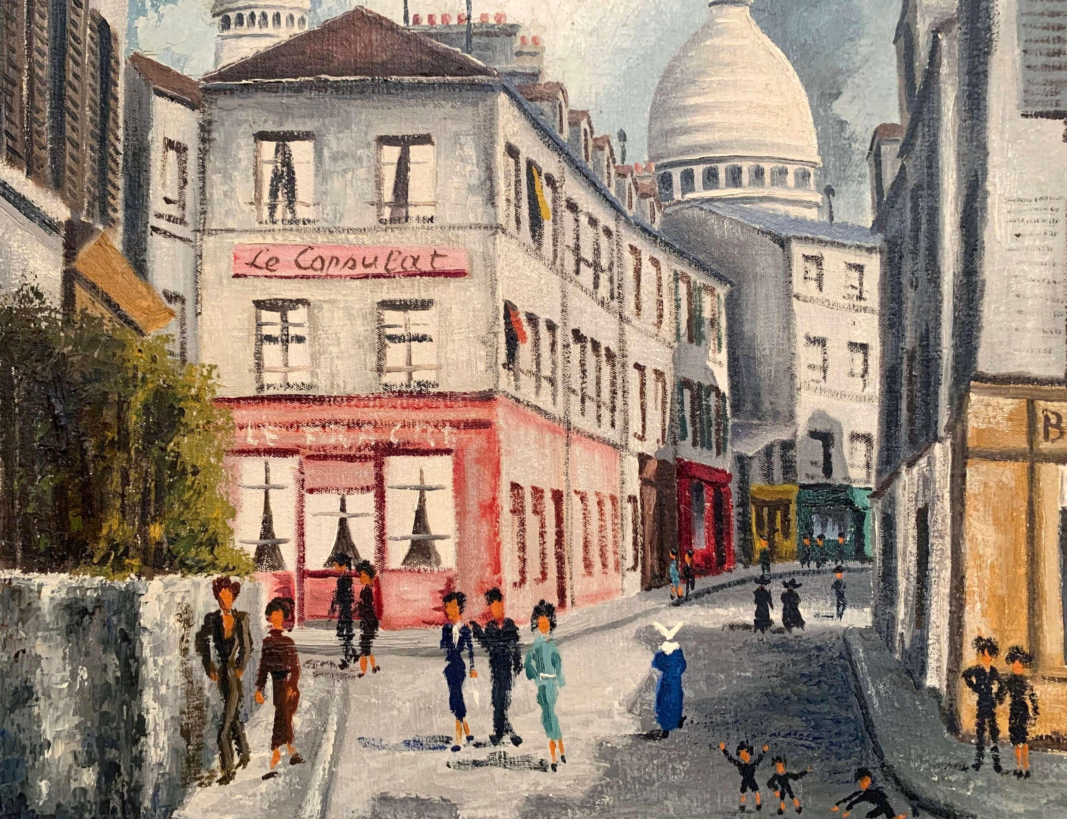 Hand-Painted Montmartre and Sacre Coeur French Painting Signed Gilbert Forest Dated, 1904