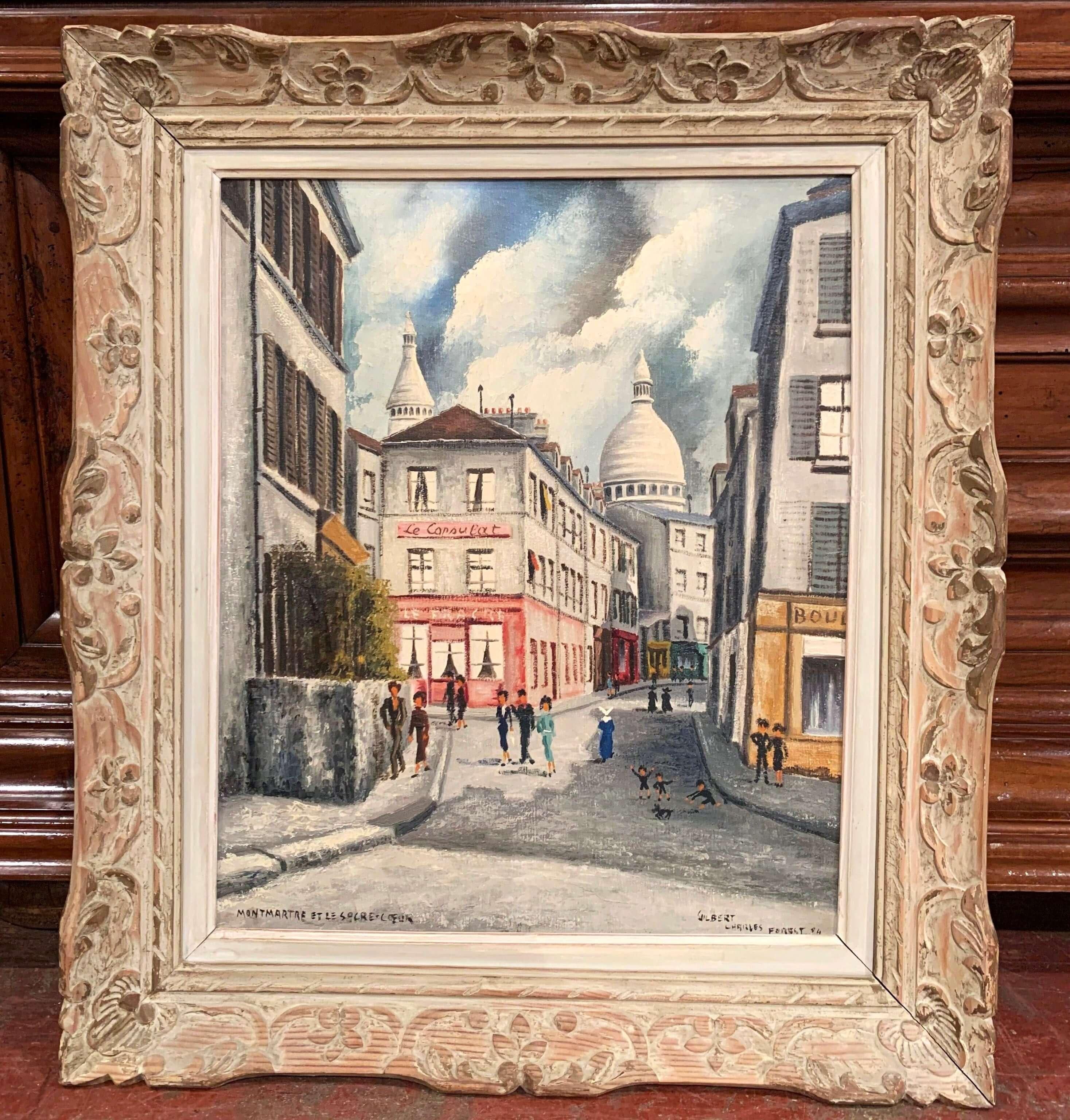 Canvas Montmartre and Sacre Coeur French Painting Signed Gilbert Forest Dated, 1904