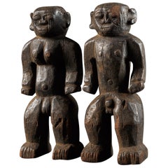 Montol People, Nigeria, Wooden Standing Pair of Ancestor Figures