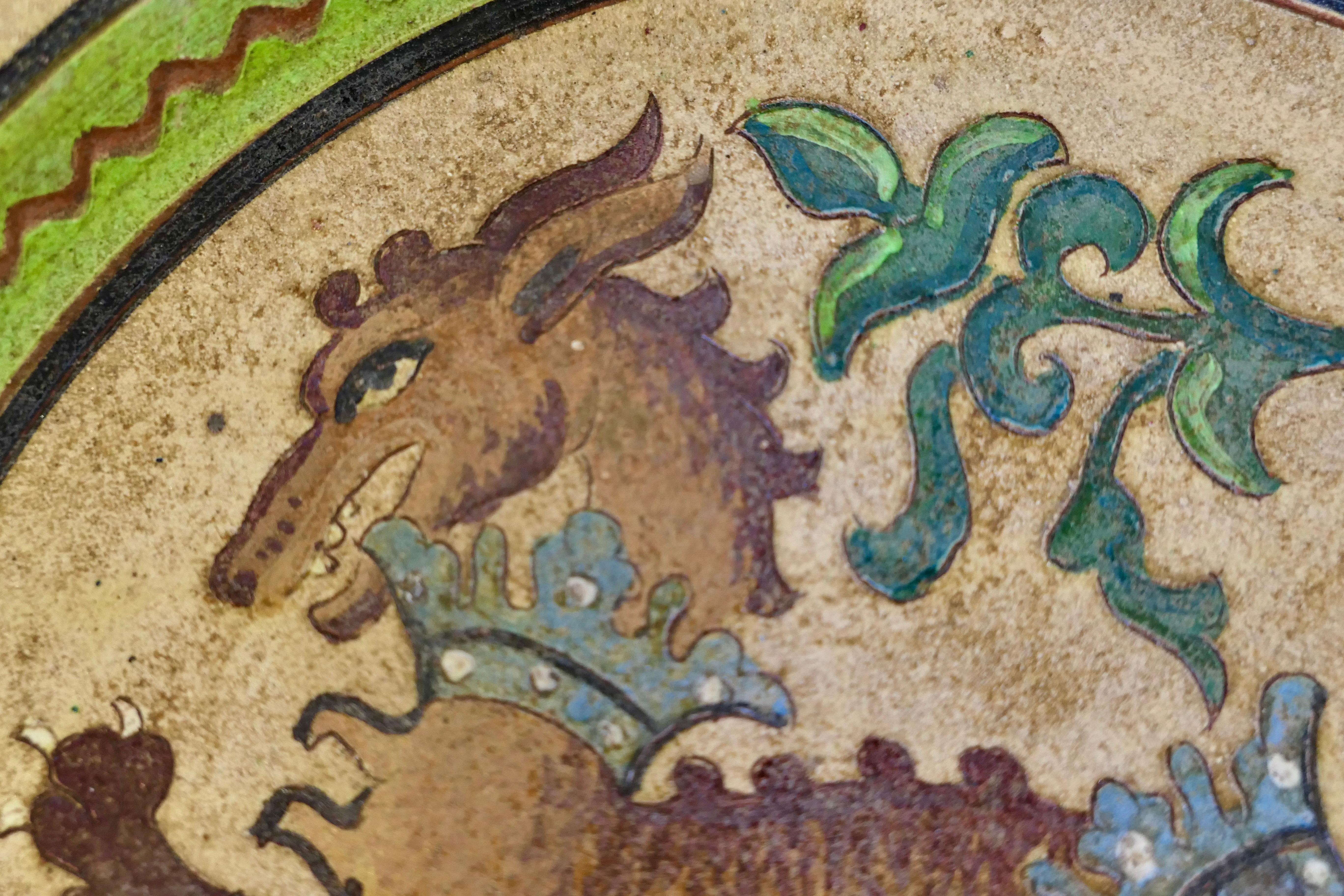 Terracotta Montopoli Arno Italian Plate with a Lion For Sale