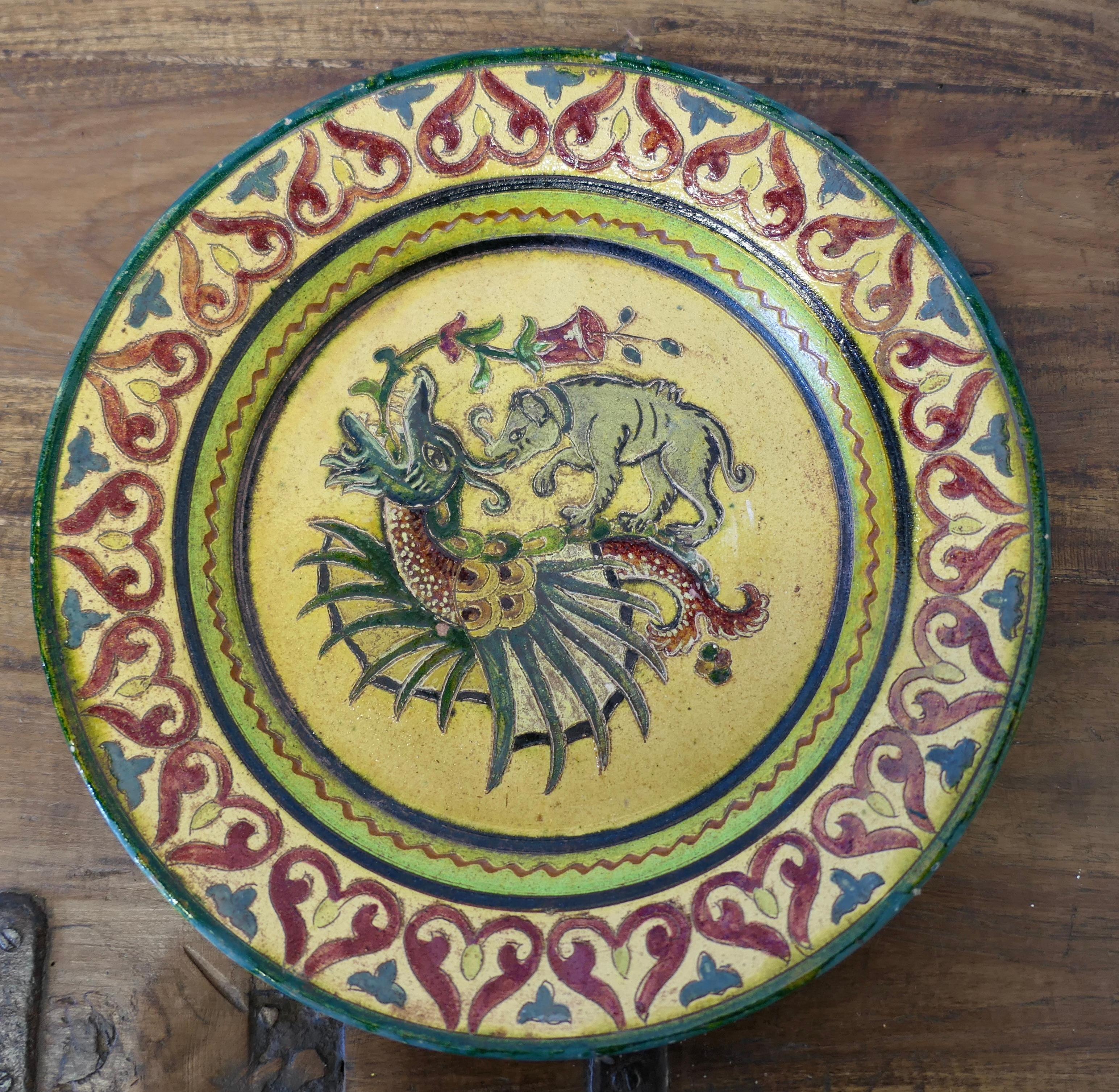 Mid-20th Century Montopolyi Arno Italian Plate with Dragon and Bear  An unusual piece For Sale