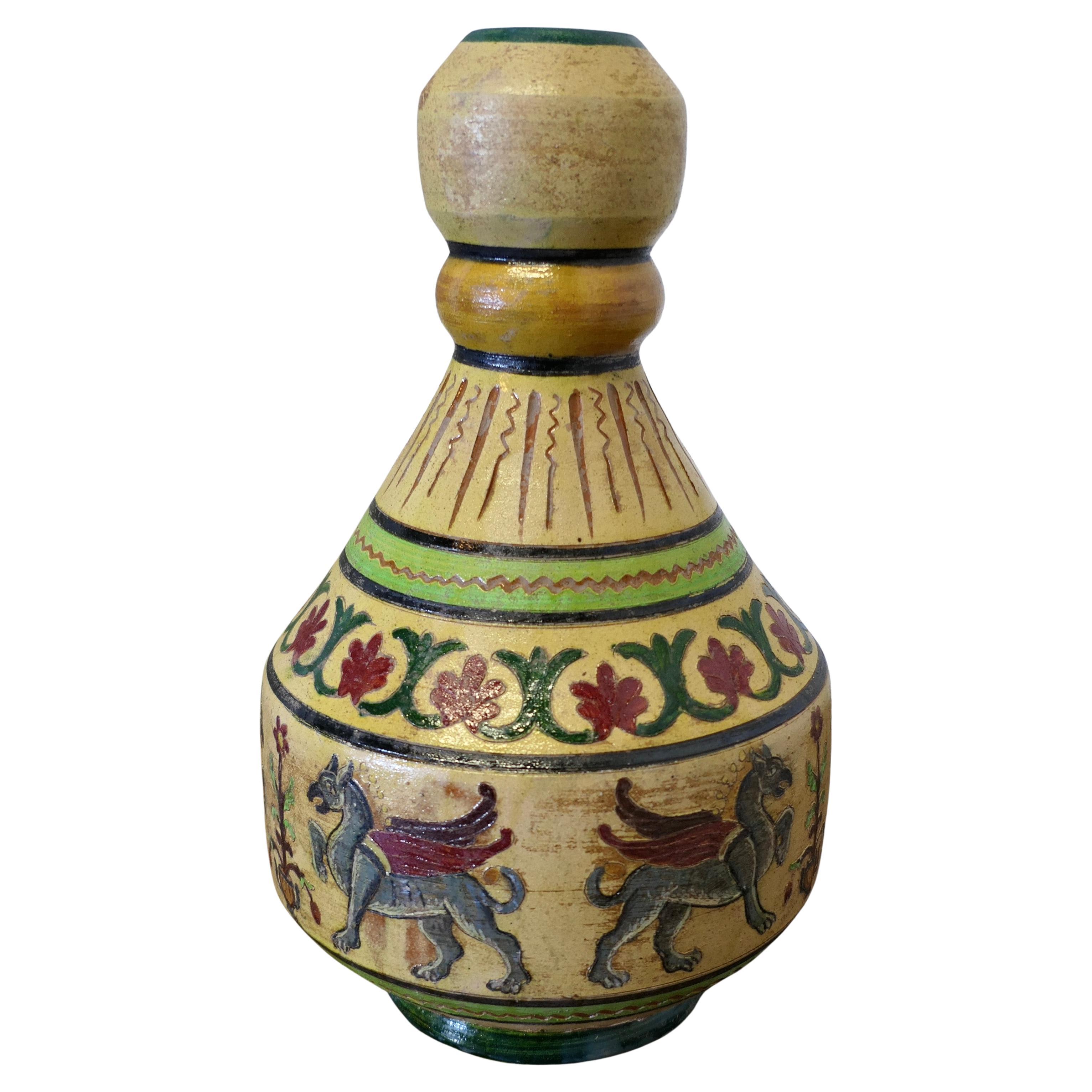 Montopolyi Arno Italian Vase with Winged Guardians   An unusual piece