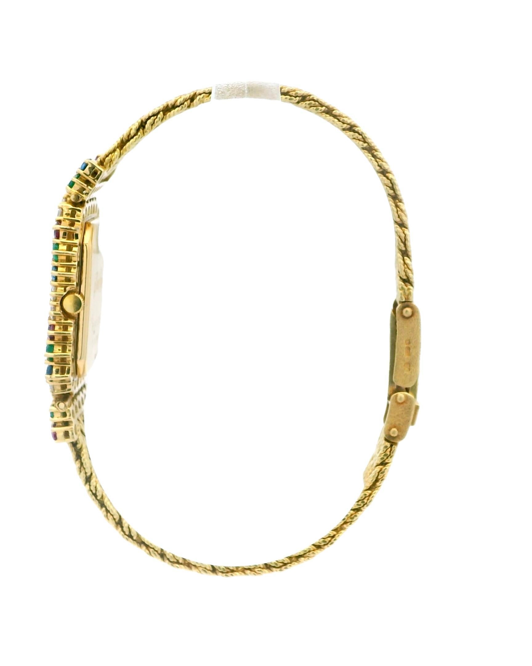 Montre Royale 18k Ruby/Emerald/Blue Sapphire/Diamond Mesh Bracelet For Sale 1