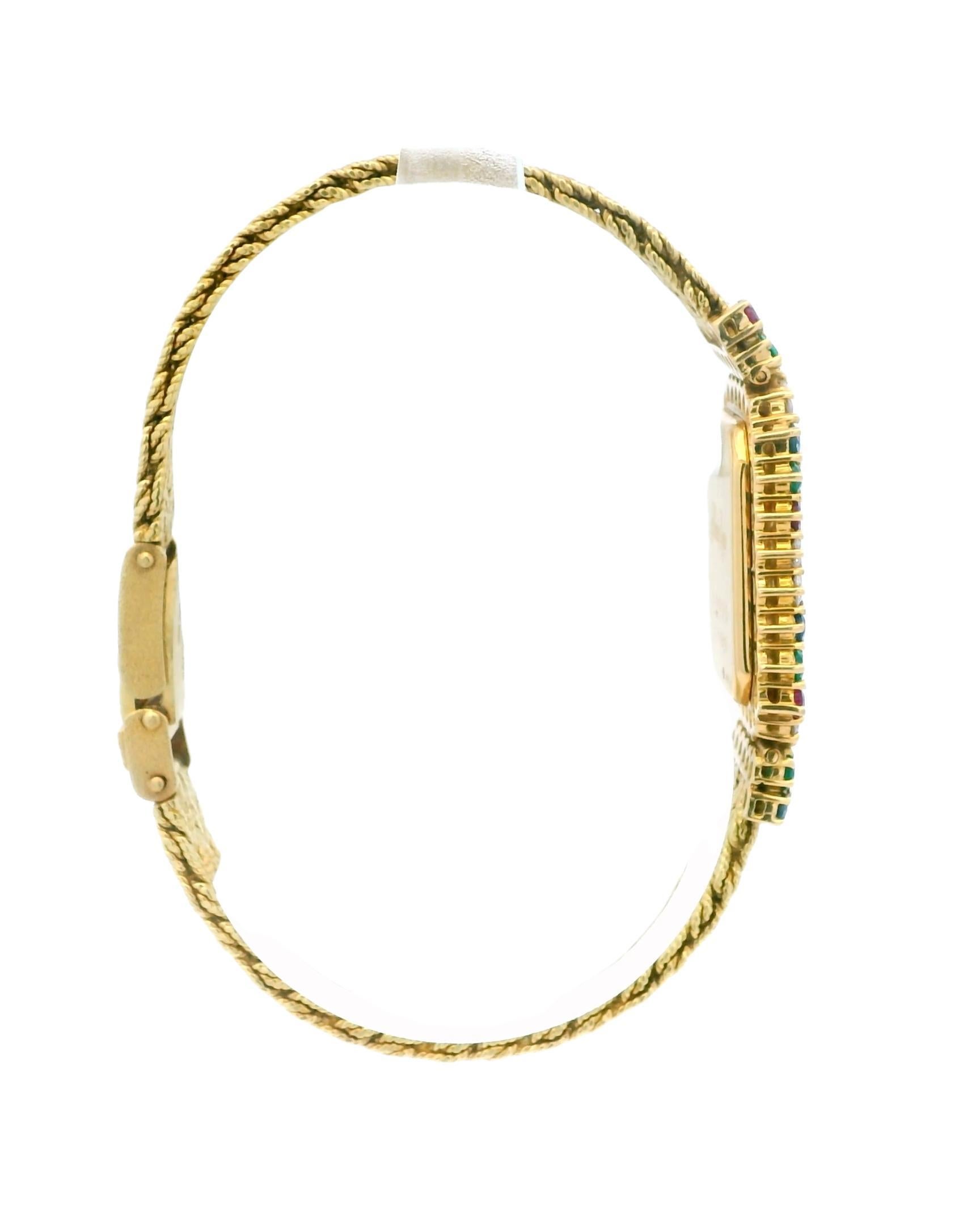 Montre Royale 18k Ruby/Emerald/Blue Sapphire/Diamond Mesh Bracelet For Sale 2