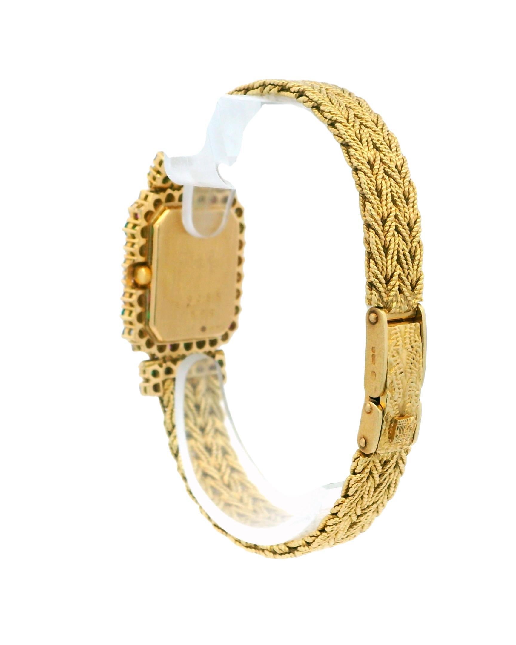 Montre Royale 18k Ruby/Emerald/Blue Sapphire/Diamond Mesh Bracelet For Sale 3