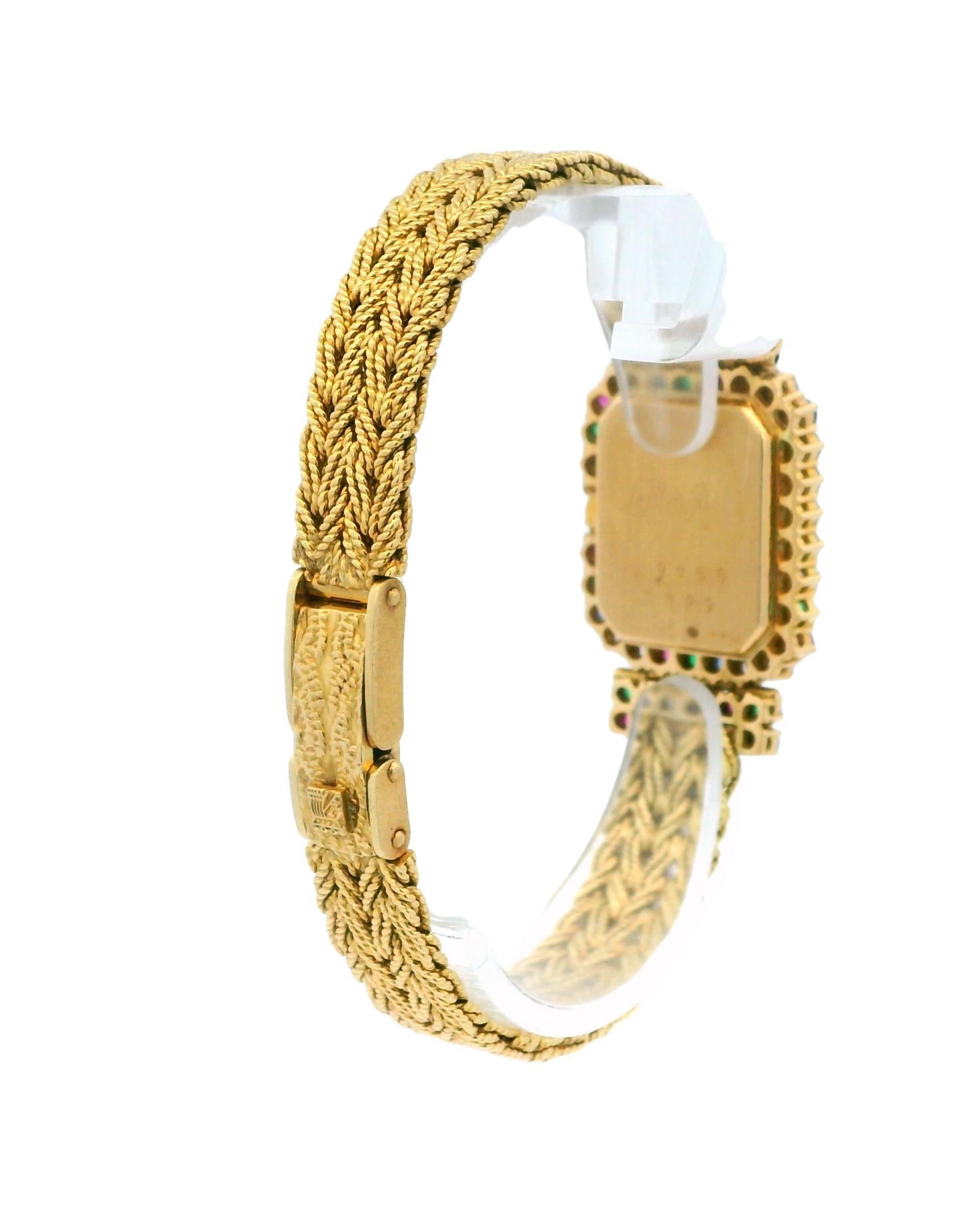 Montre Royale 18k Ruby/Emerald/Blue Sapphire/Diamond Mesh Bracelet For Sale 4