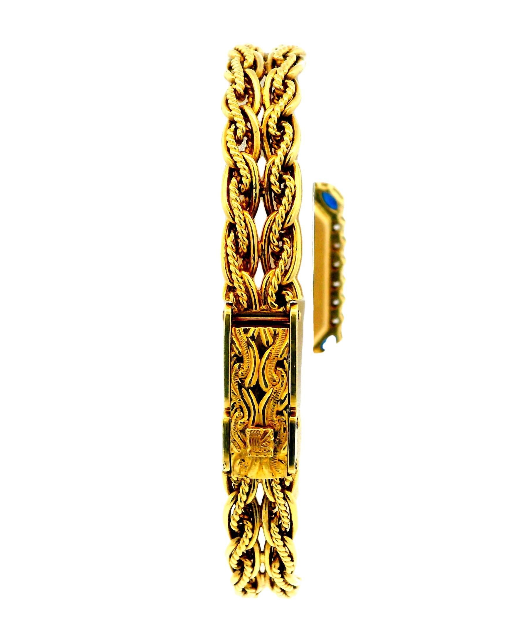 Montre Royale 18k Yellow Gold With Mesh Twist Bracelet Diamond & Sapphire Bezel For Sale 3