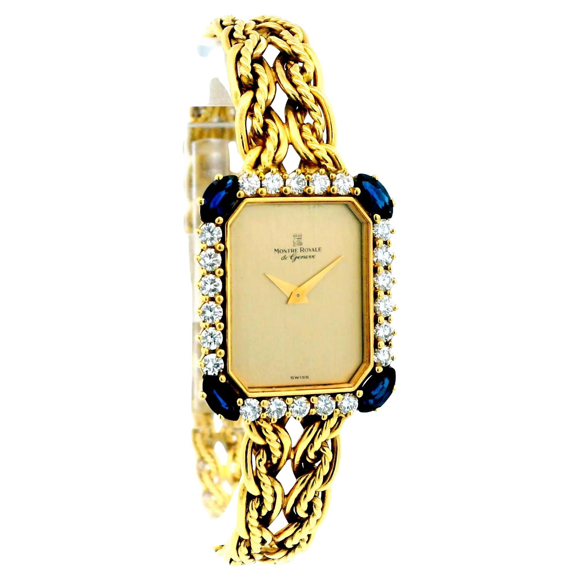 Montre Royale 18k Yellow Gold With Mesh Twist Bracelet Diamond & Sapphire Bezel