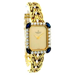 Montre Royal Oro Amarillo 18k Con Malla Brazalete Giratorio Bisel Diamante y Zafiro