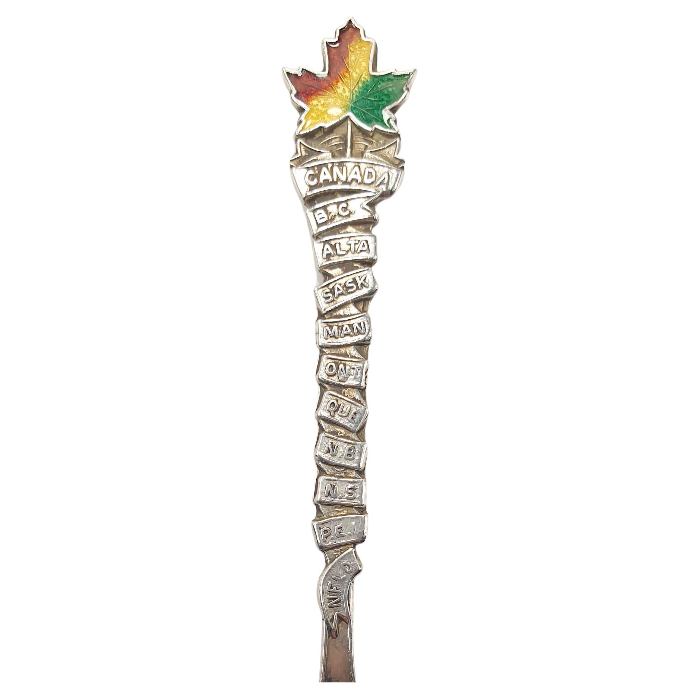 Contemporary Montreal Canada Maple Leaf Collection Silver Teaspoon with Figurine For Sale