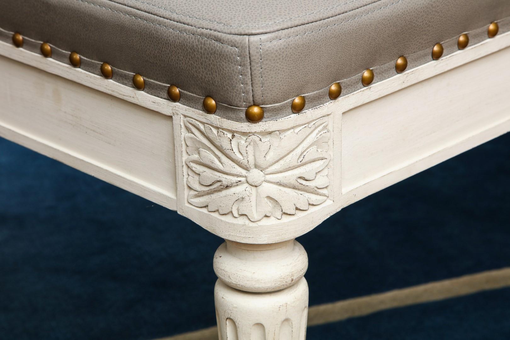 Contemporary Montreuil Bench, Louis XVI Style Bench with Leather Upholstery, by David Duncan For Sale