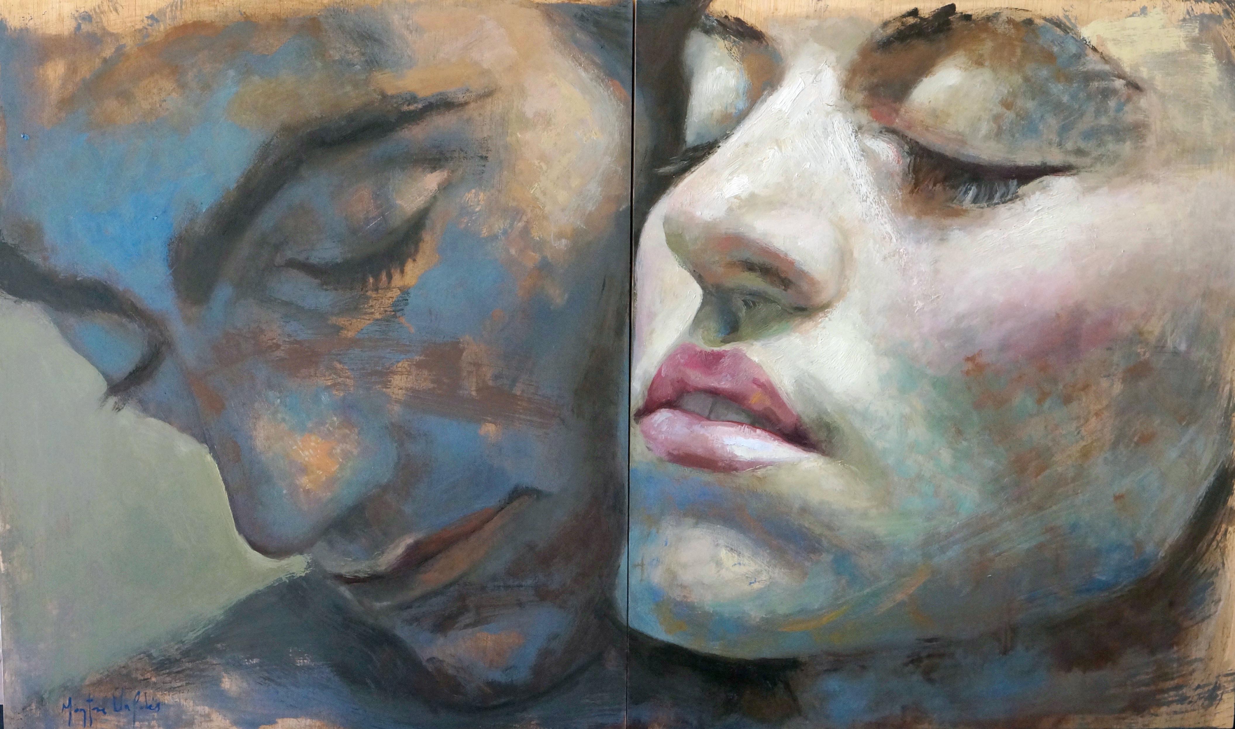 1-9-15 Diptych - 21st Cent, Contemporary, Portrait Painting, Oil on Wood Panel