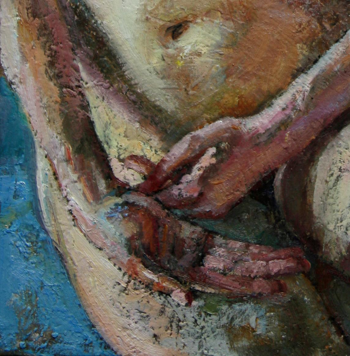 3-4-9 - 21st Century, Contemporary, Nude Painting, Oil on Canvas - Blue Portrait Painting by Montse Valdés