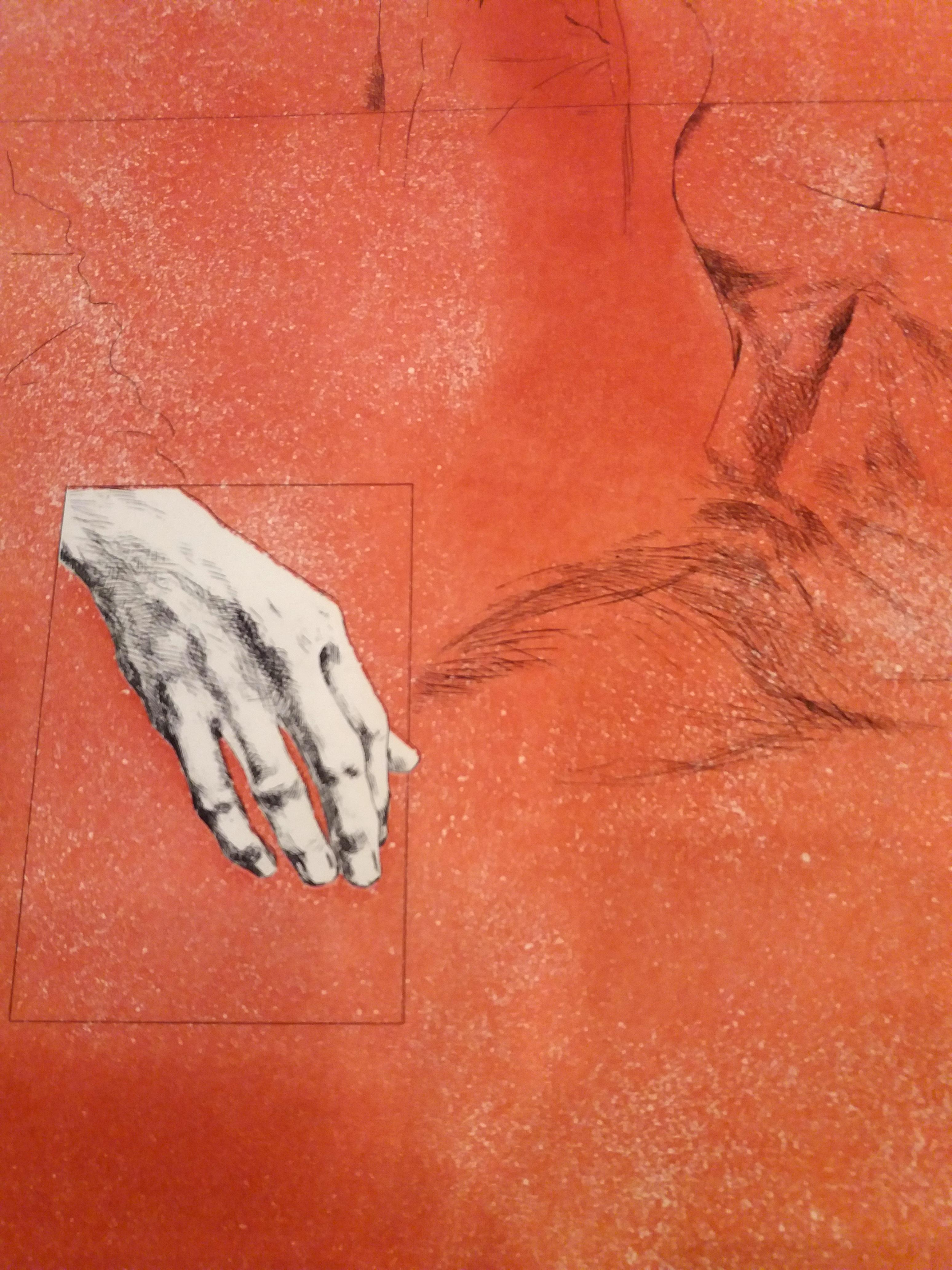 Memoria  grabado original pianting - Figurative Painting Naranja de MONTSERRAT GUDIOL