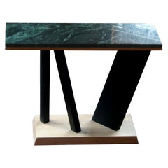 Table console Montserrat en chêne blanc et marbre vert émeraude