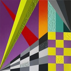Obra de arte abstracta en técnica mixta, "Geo #145"