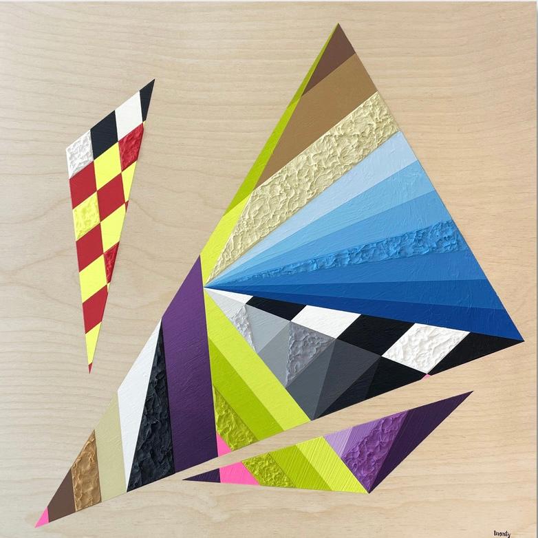 Obra de arte abstracta en técnica mixta, "Geo #163"