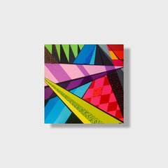 Obra de arte abstracta en técnica mixta, "Geo #65"