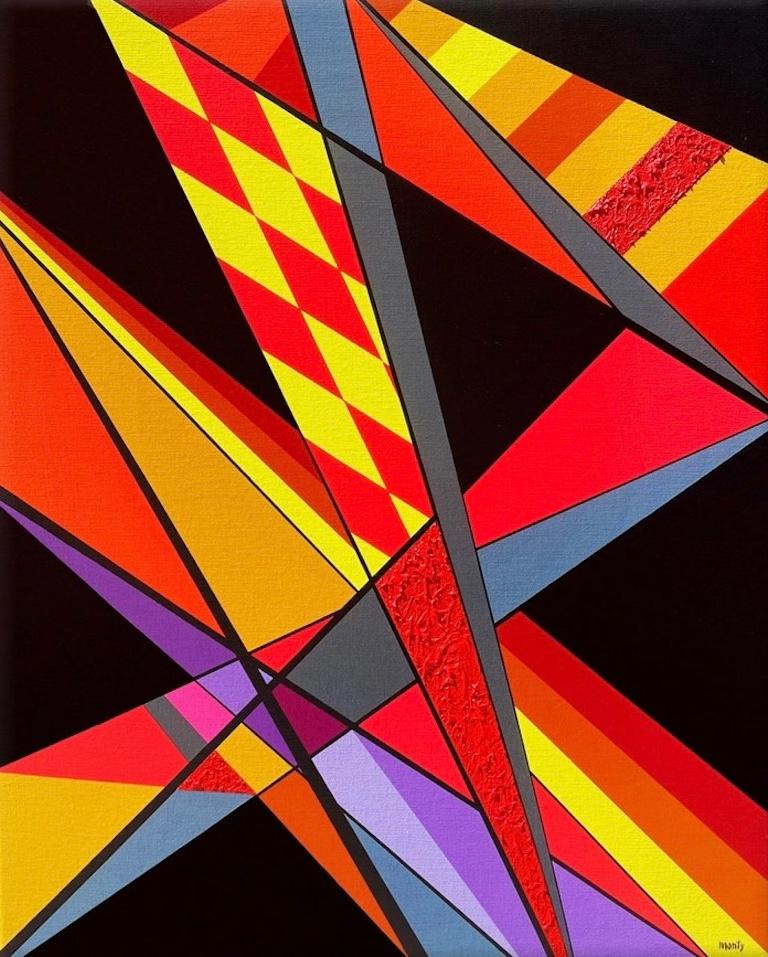 Œuvre d'art abstraite en média mixte, "Geo #74" - Mixed Media Art de Monty Montgomery