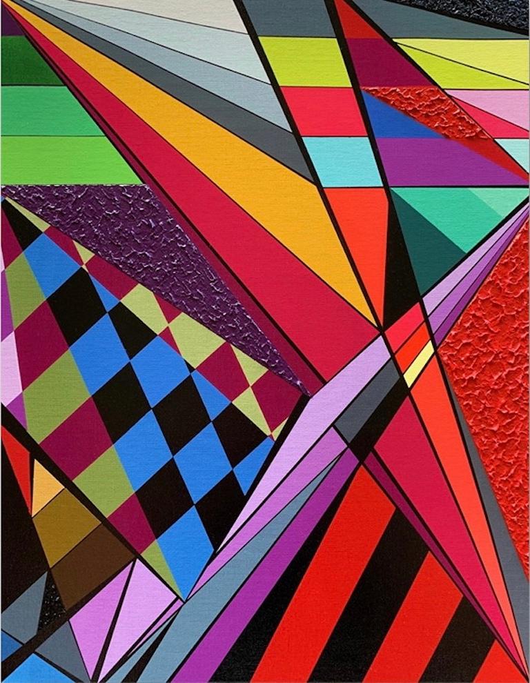 Abstract Print Monty Montgomery - Œuvre d'art abstraite en média mixte, "Geo #77"